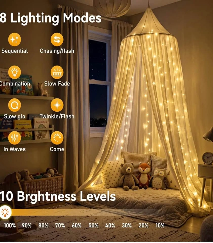 300 LED Curtain Fairy Lights with Remote, 9.8 × 9.8 Ft - photo 2