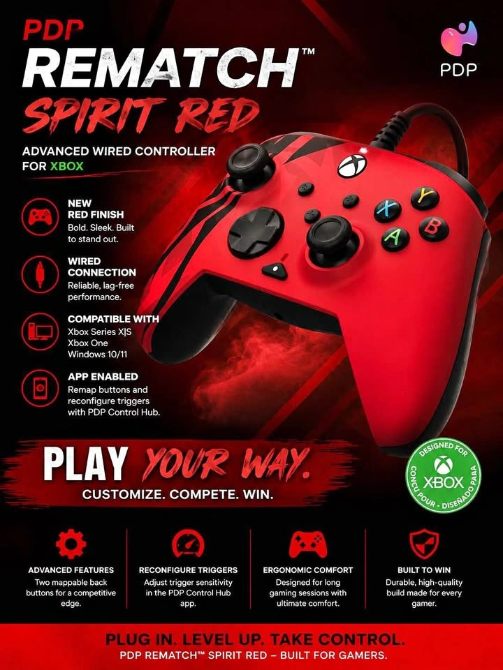 PDP Rematch Spirit Red Advanced Wired Controller for Xbox