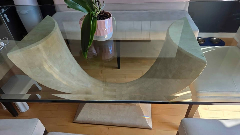 Glass dining room table with marble base - photo 2