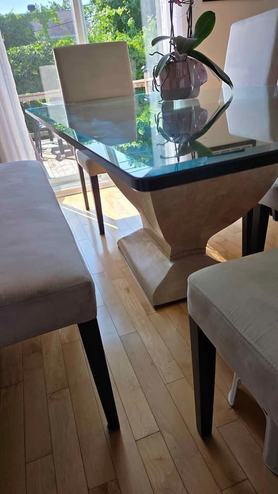 Glass dining room table with marble base - photo 3
