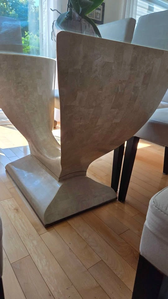 Glass dining room table with marble base - photo 4