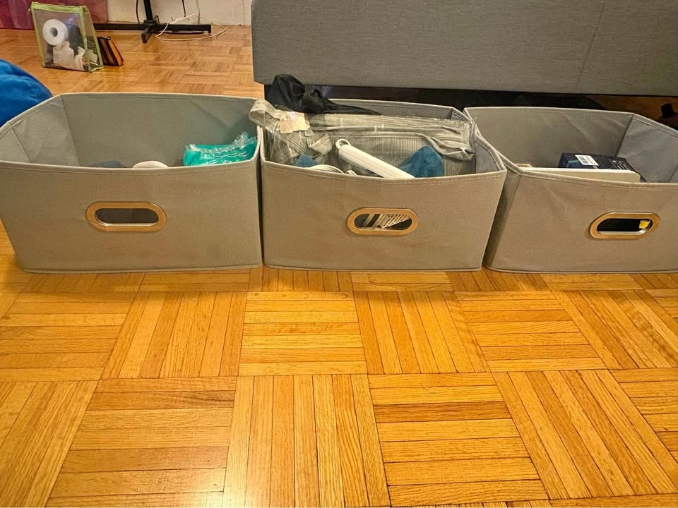 Set of 3 Grey Fabric Storage Bins