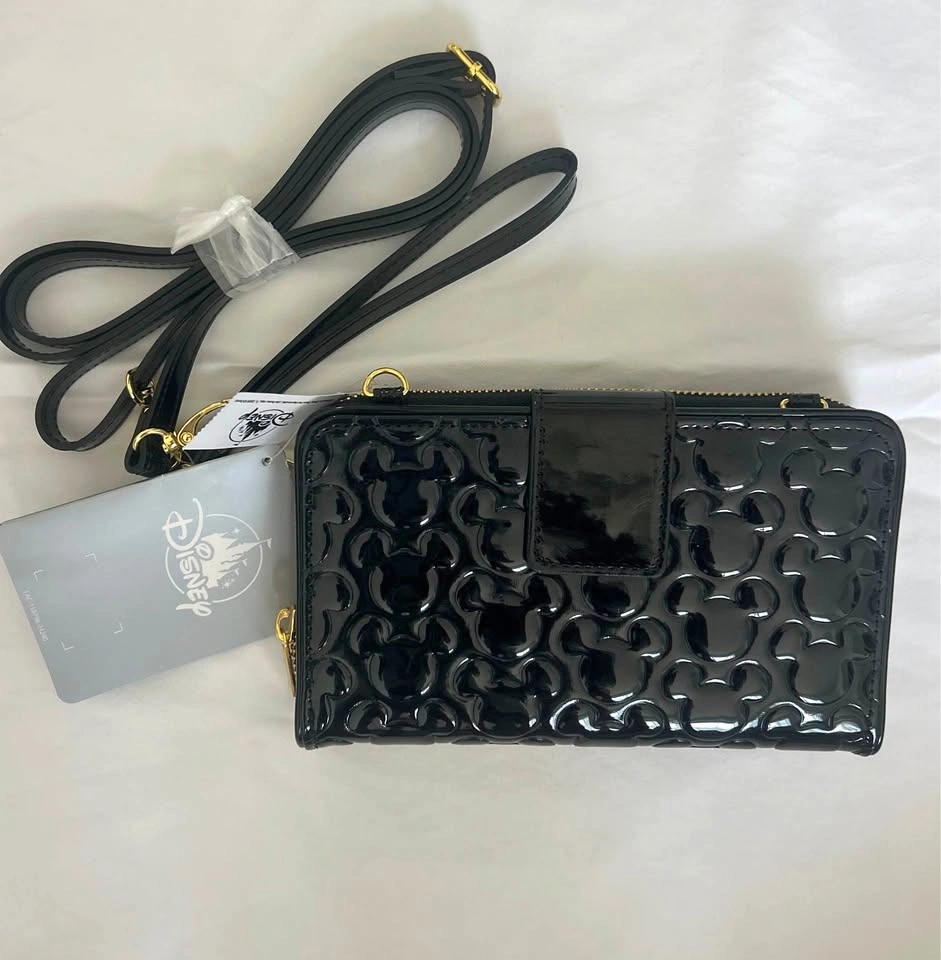 Disney Parks Black Patent Leather Mickey Mouse Wallet Crossbody