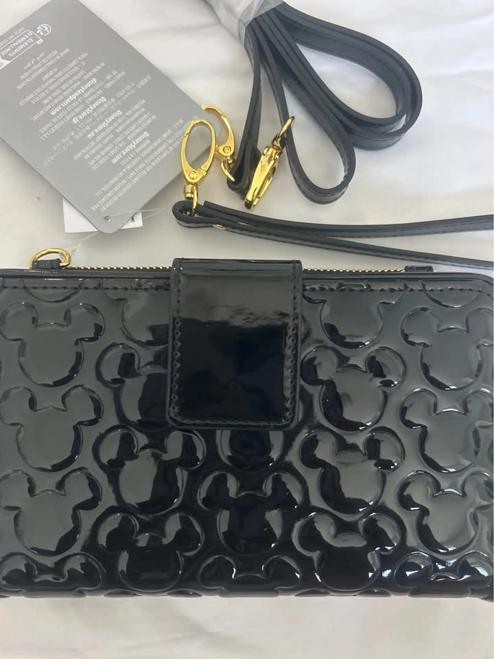Disney Parks Black Patent Leather Mickey Mouse Wallet Crossbody - photo 4