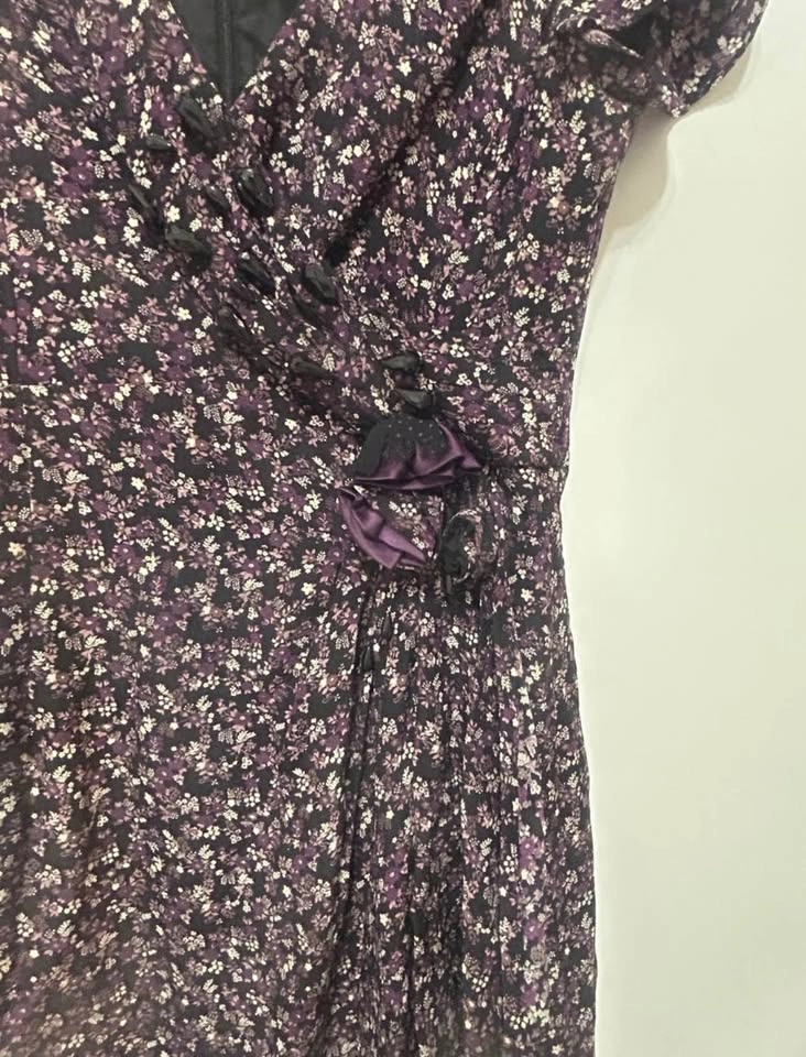 Y2K VINTAGE Nanette Lepore 100% Silk Beaded Floral Midi Dress - photo 2