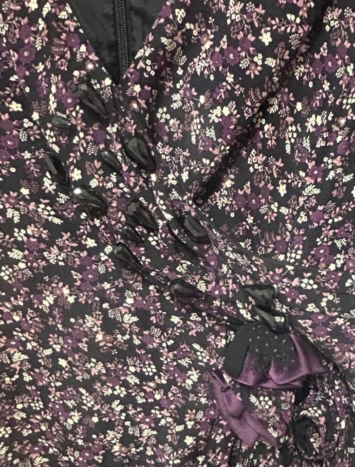 Y2K VINTAGE Nanette Lepore 100% Silk Beaded Floral Midi Dress - photo 3