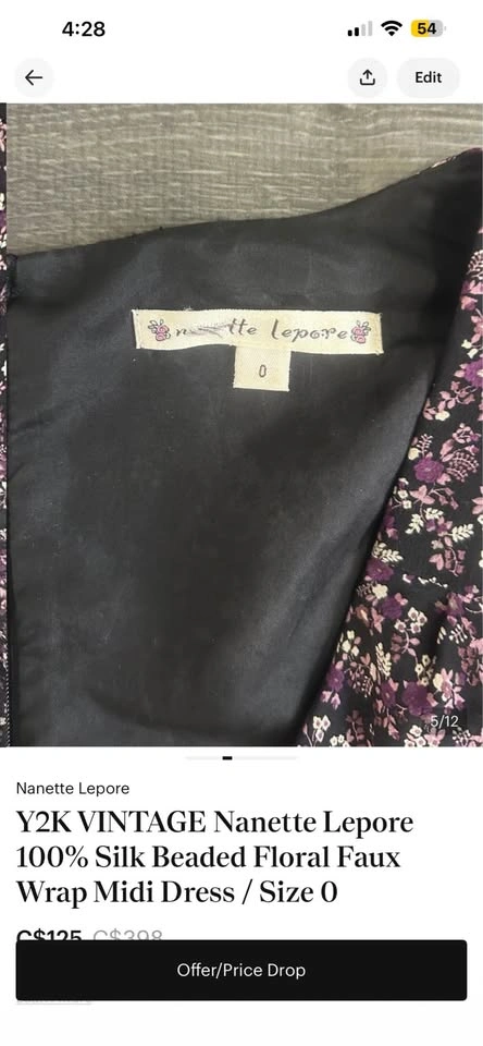 Y2K VINTAGE Nanette Lepore 100% Silk Beaded Floral Midi Dress - photo 5