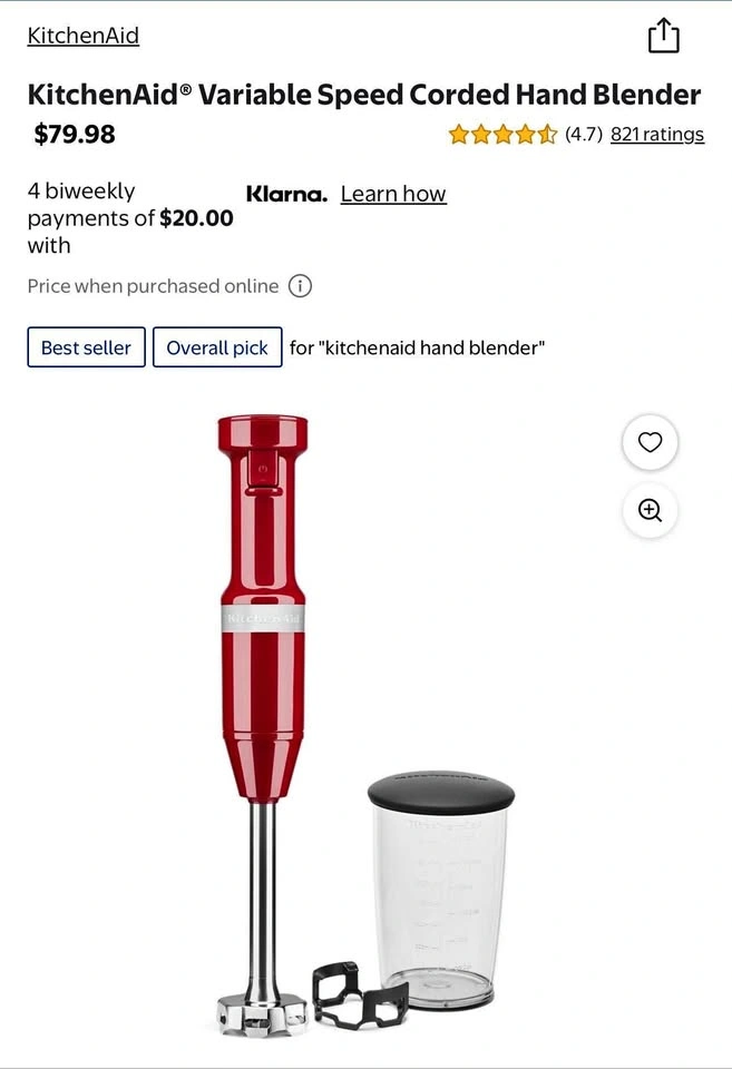 BNIB KITCHENAID variable speed corded hand blender