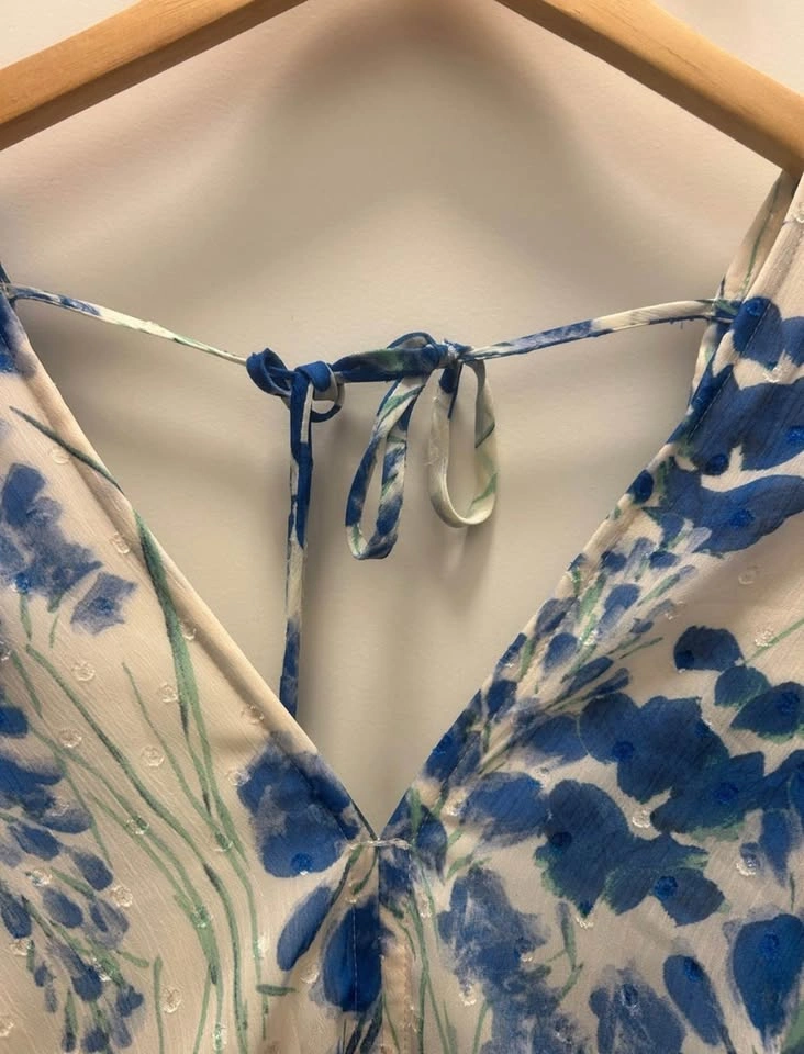 Lovestitch Boho Blue Floral Swiss Dot Smocked Mini Dress S - photo 5