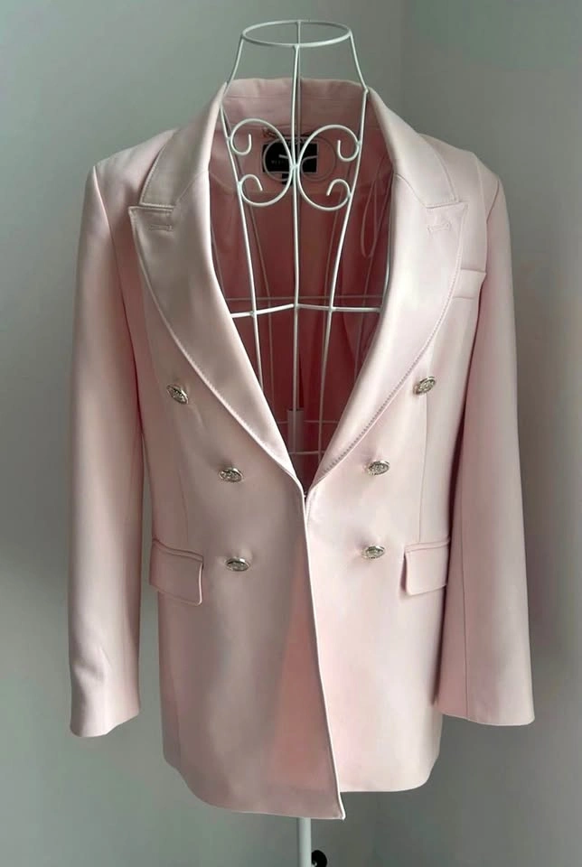 Melanie Lyne Pink Double Breasted Crest Button Blazer Size 4