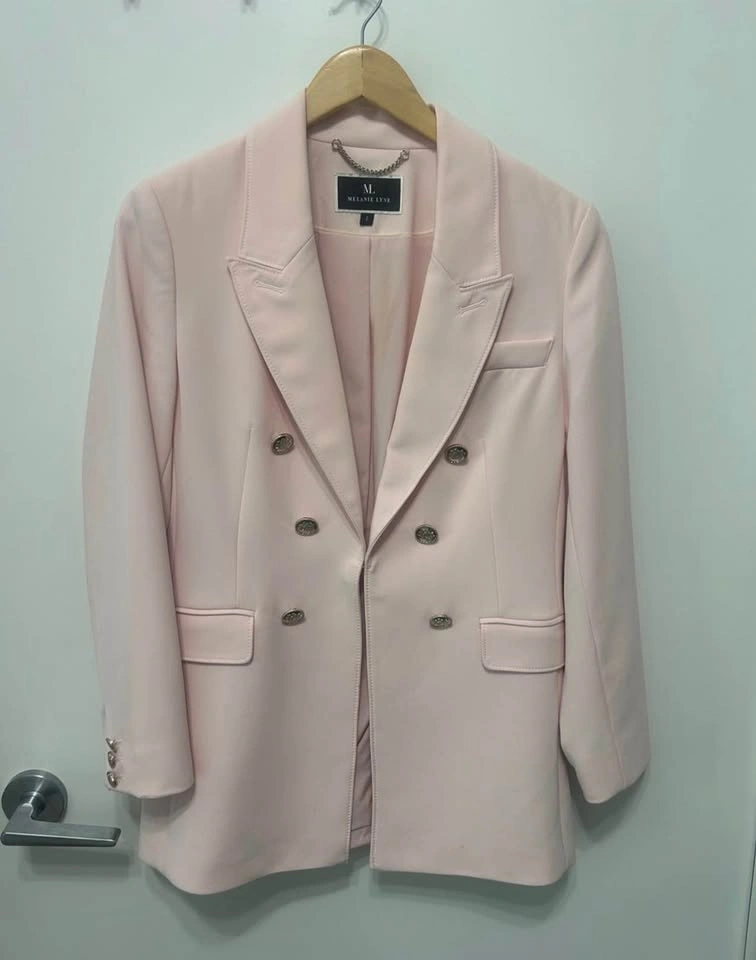 Melanie Lyne Pink Double Breasted Crest Button Blazer Size 4 - photo 2