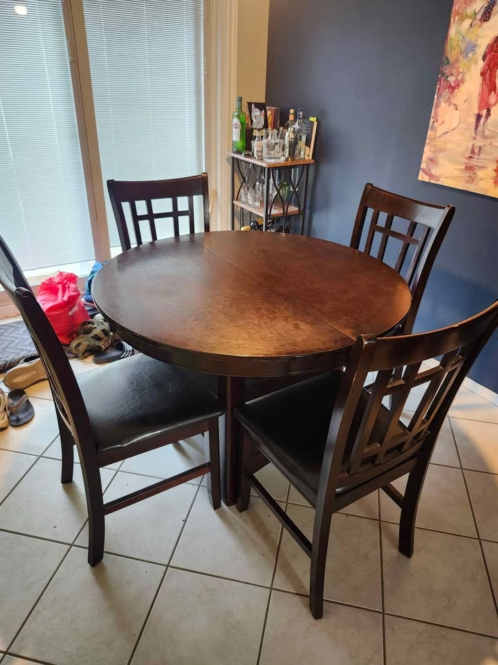Dark Wood Round Pedestal Dining Table with 4 Chairs - photo 2