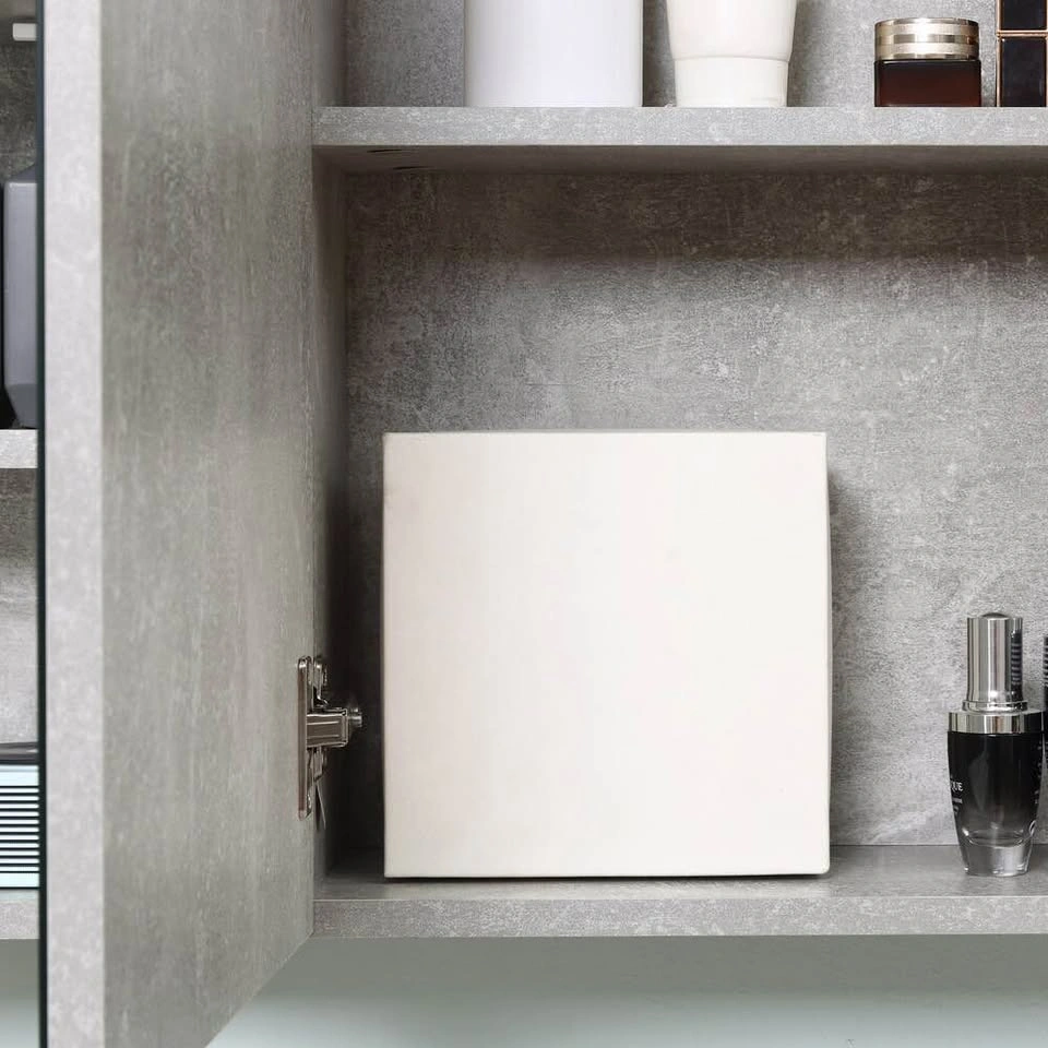 NEW Kleankin Bathroom Mirror Storage Cabinet | Concrete Grey Fin - photo 2