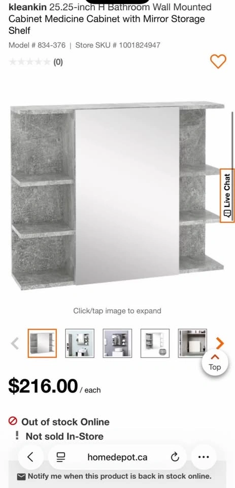 NEW Kleankin Bathroom Mirror Storage Cabinet | Concrete Grey Fin - photo 4