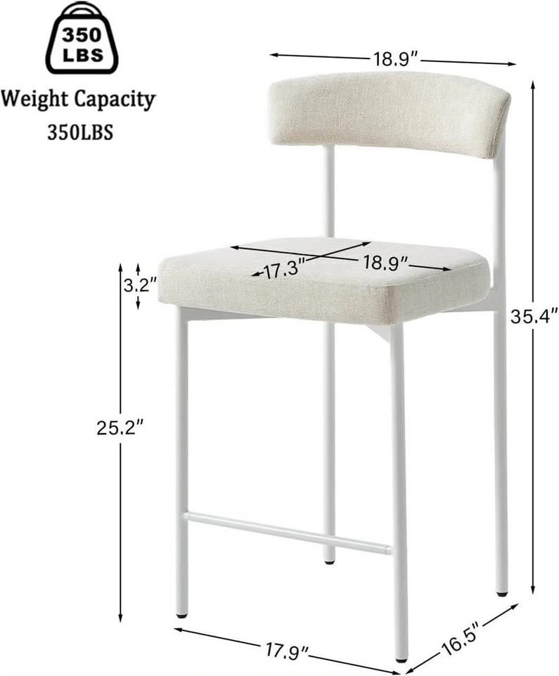 Counter Height Bar Stools Set of 2 | Beige Fabric | White Metal - photo 3