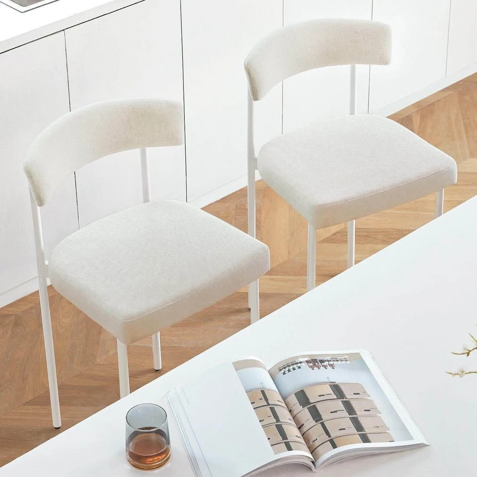 Counter Height Bar Stools Set of 2 | Beige Fabric | White Metal - photo 4