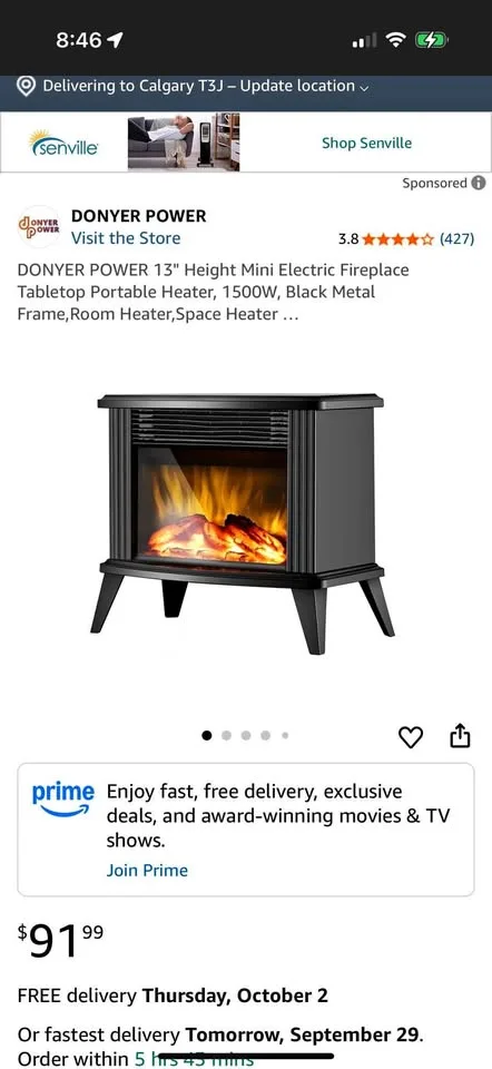 DONYER POWER Mini Electric Fireplace Tabletop Heater - NEW thumbnail