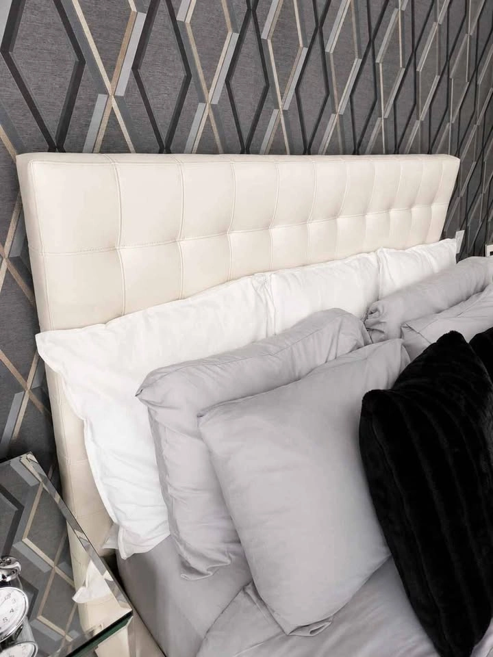 Queen Leather Hydraulic Lift Storage Bed | Cream White - photo 4
