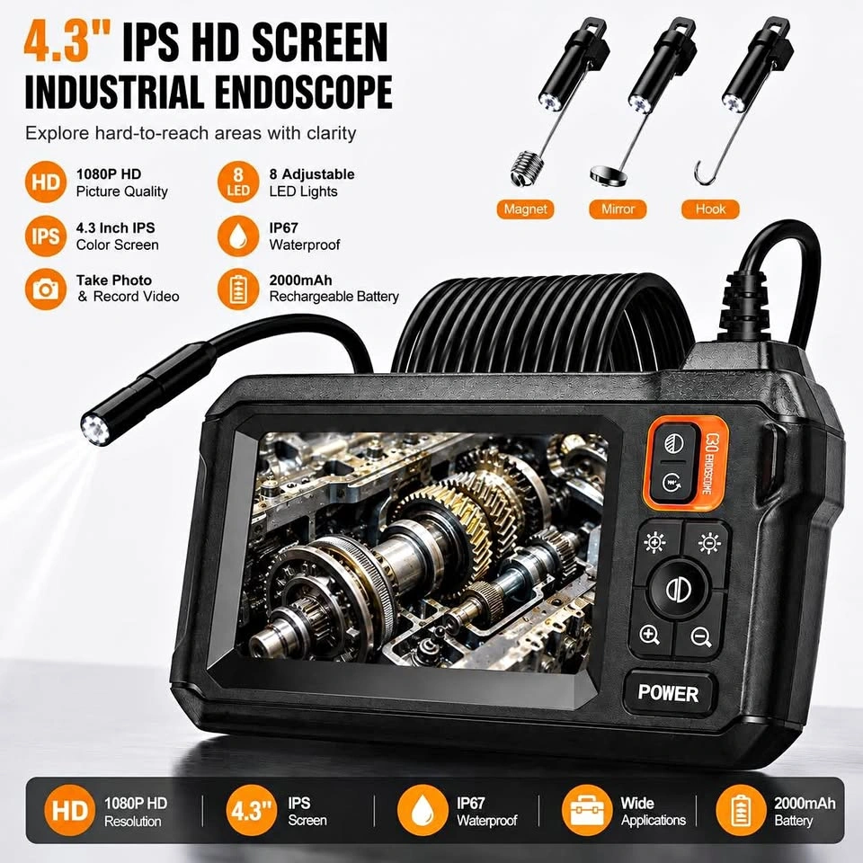 Brand New 1080P HD Borescope Inspection Camera – 4.3” Screen