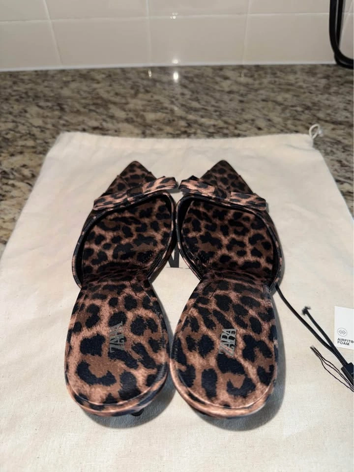 Zara Leopard Print Bow Kitten Heel Mules - photo 2
