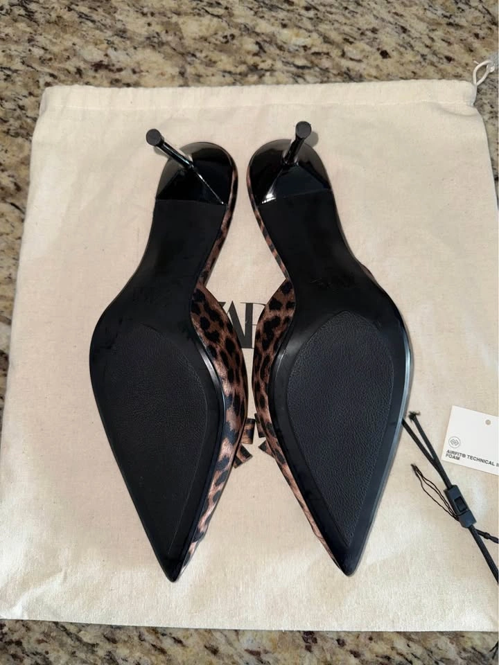 Zara Leopard Print Bow Kitten Heel Mules - photo 4