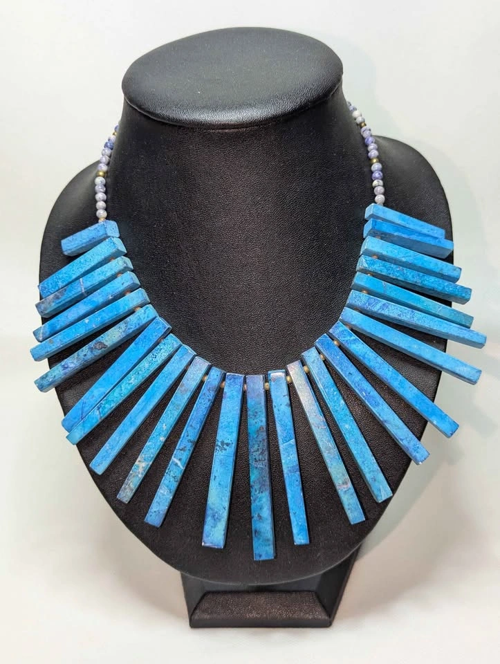 Cobalt Blue Stone Collar Necklace: Graduated Prism Design - photo 2