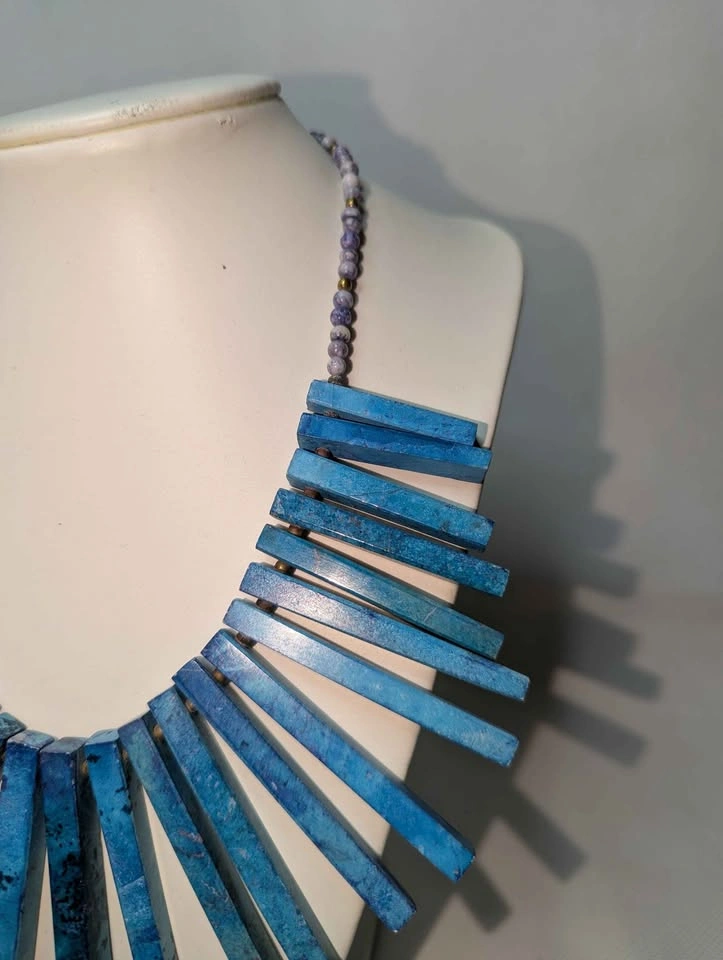Cobalt Blue Stone Collar Necklace: Graduated Prism Design - photo 5
