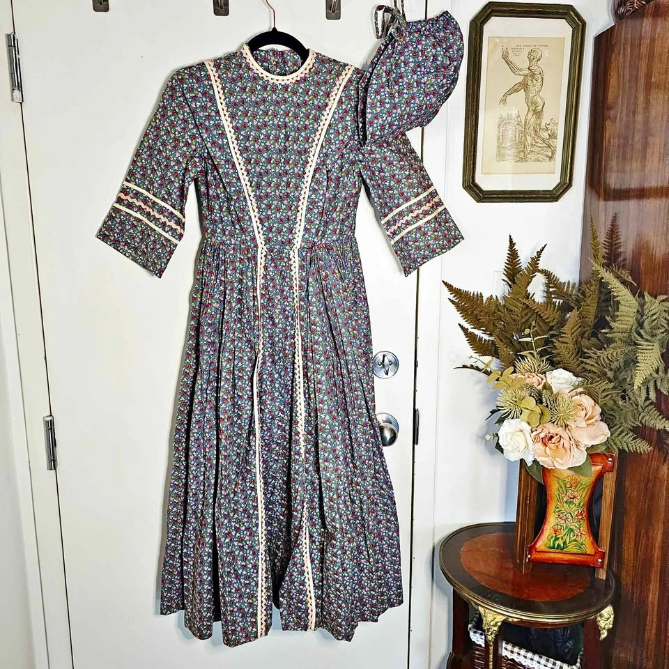 Handmade Vintage Prairie Maxi Dress & Matching Bonnet