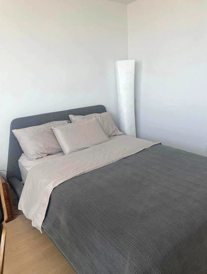 Upholstered Queen Platform Bed + Headboard (Mid-Century Modern)