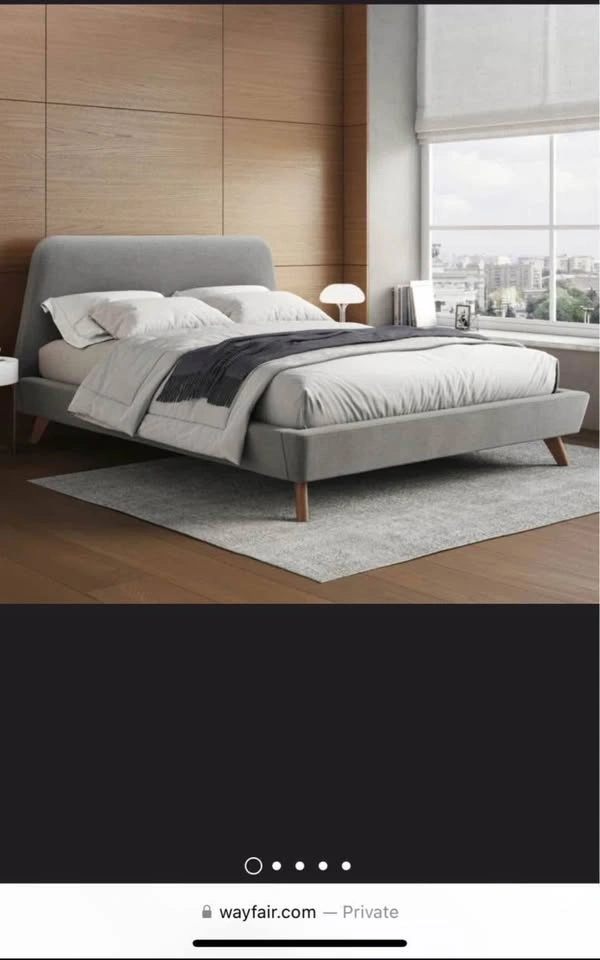 Upholstered Queen Platform Bed + Headboard (Mid-Century Modern) - photo 2