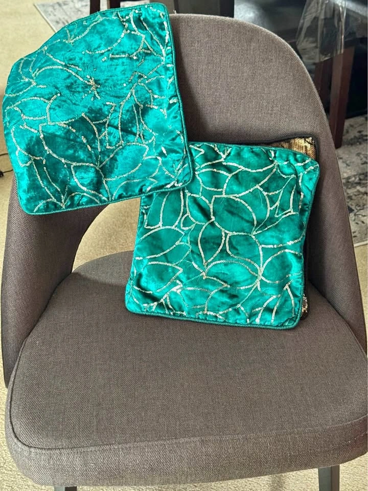 Set of 2 Teal Velvet Sequin Pillow Covers