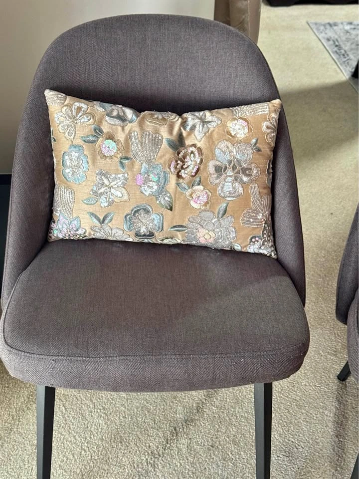 Embroidered Floral Lumbar Pillow with Sequins
