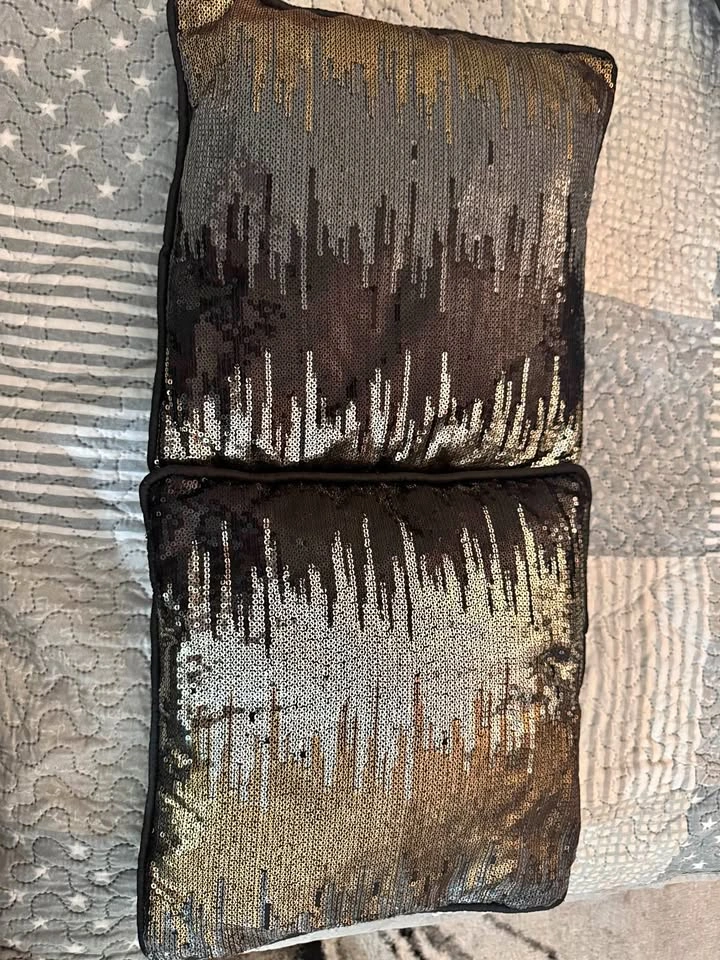 Set of 2 Gold and Black Sequin Throw Pillows