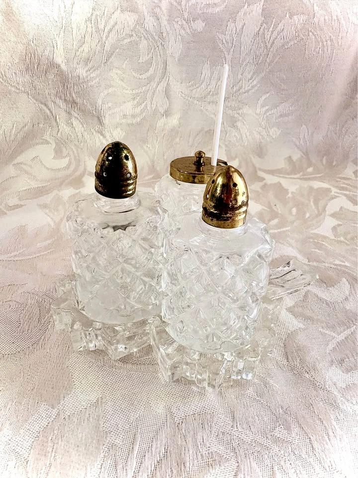 Vintage Cut Glass Cruet Set with Tray