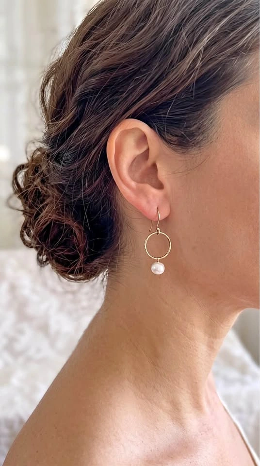 Vintage 18k Vermeil Gold Hoop Fresh Water Pearl Drop Earrings