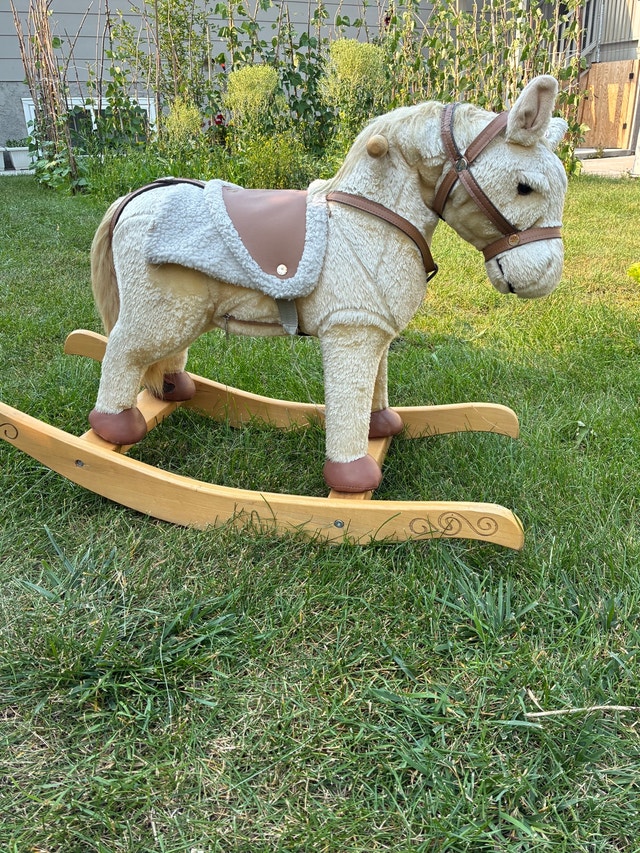 Plush Rocking Horse with Wooden Base