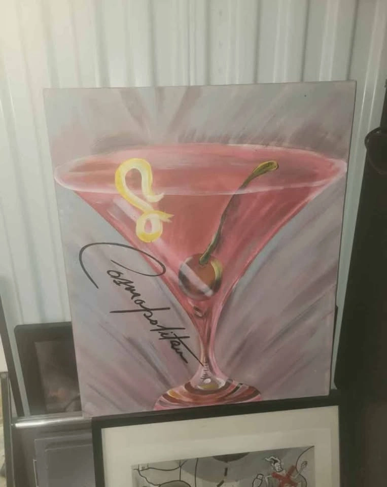 Original Martini Cocktail Painting Pink Bar Art Canvas - photo 2