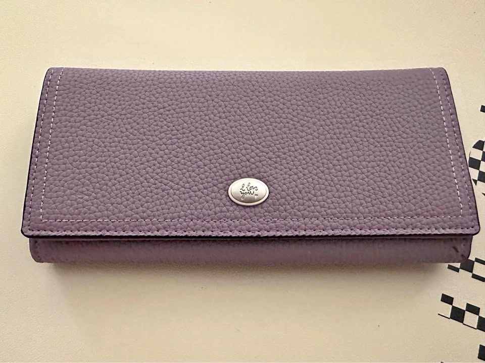 Purple Pebbled Leather Long Wallet
