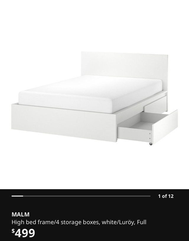 IKEA MALM Full Bed Frame with 4 Storage Boxes