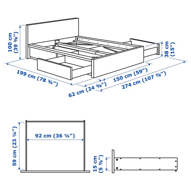 IKEA MALM Full Bed Frame with 4 Storage Boxes - photo 2
