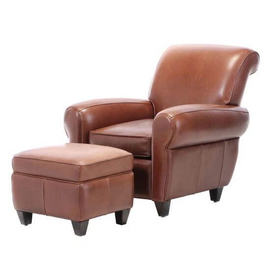 Upholstered Leather Armchair & Ottoman - photo 2