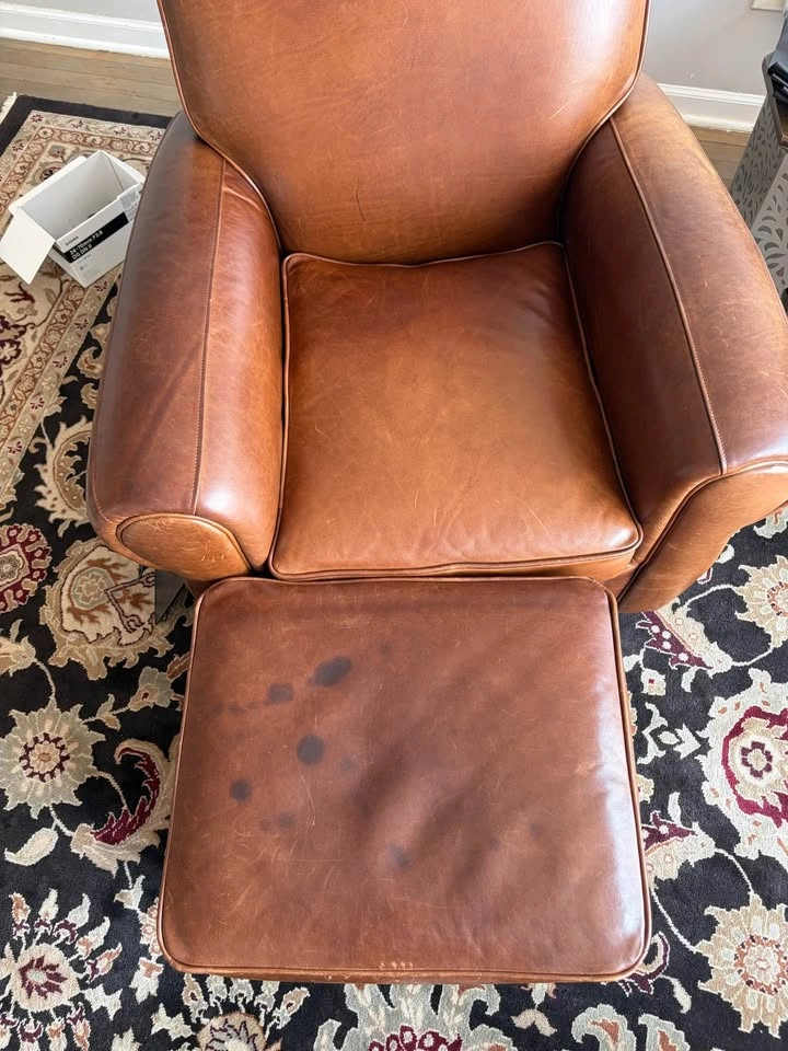 Upholstered Leather Armchair & Ottoman - photo 5