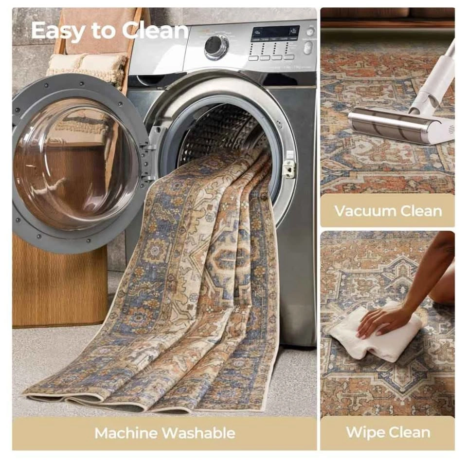 10x14 Washable Terracotta Area Rug with Vintage Design - photo 3