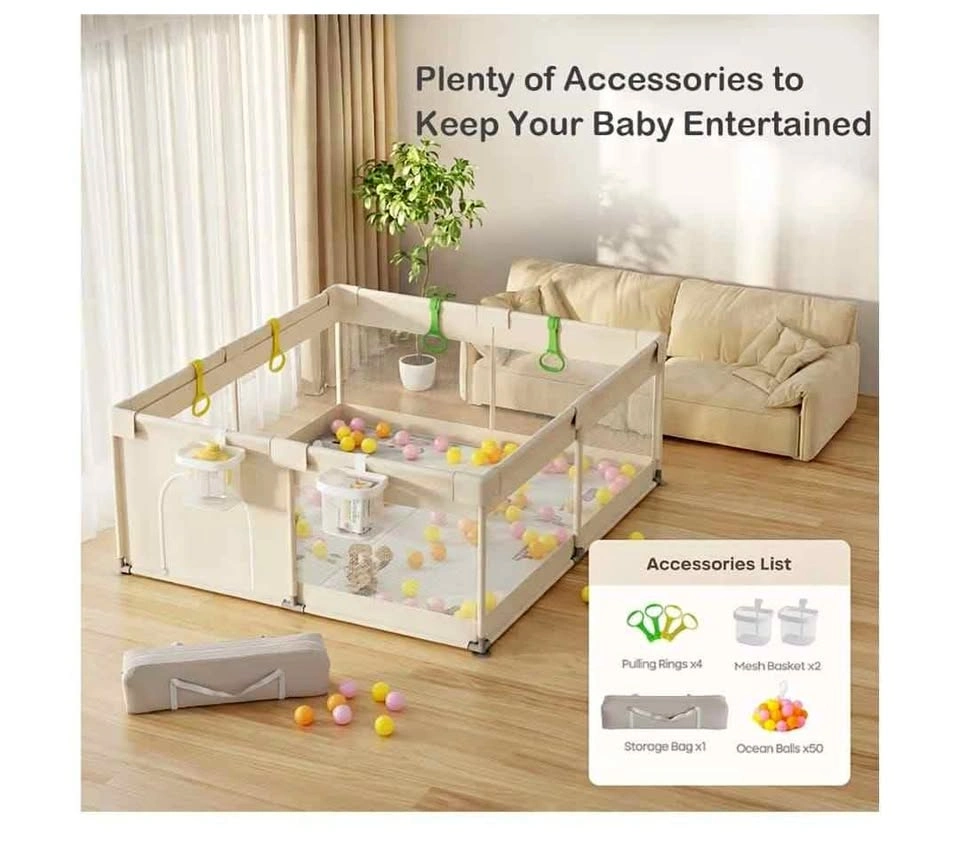 Brand new 71x59in Baby Playpen with Mat for Toddlers (Beige)
