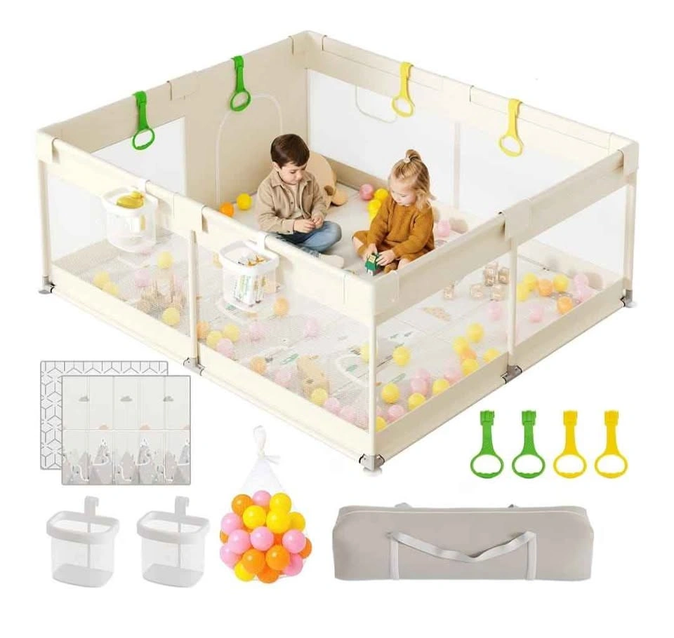Brand new 71x59in Baby Playpen with Mat for Toddlers (Beige) - photo 3