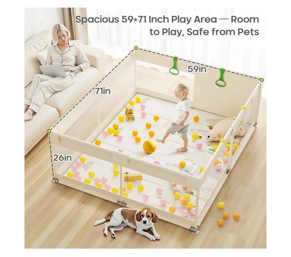 Brand new 71x59in Baby Playpen with Mat for Toddlers (Beige) - photo 4