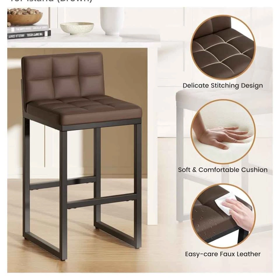 New 24" Bar Stools Set of 2, Modern Faux Leather - photo 2