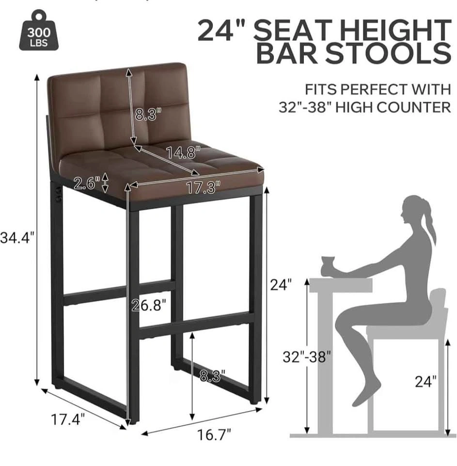 New 24" Bar Stools Set of 2, Modern Faux Leather - photo 4