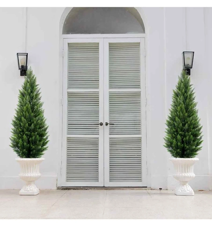 Set of 2 Fake 5ft Cedar Topiary Trees – Front Porch Faux Shrubs