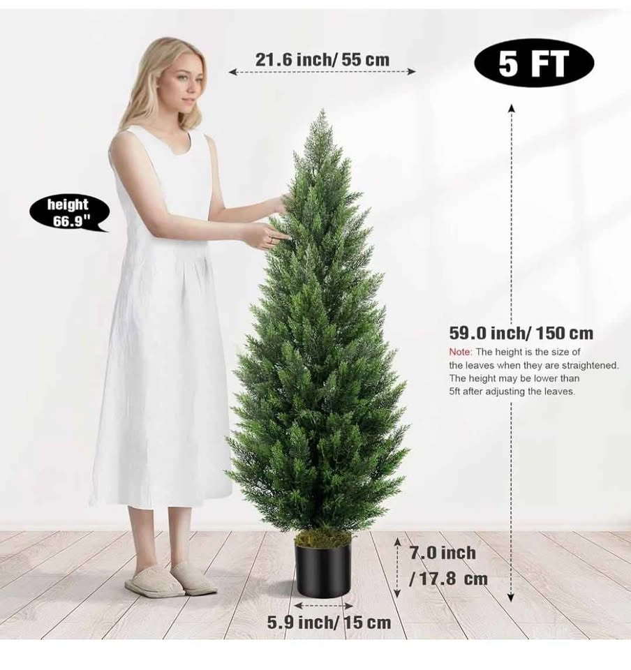 Set of 2 Fake 5ft Cedar Topiary Trees – Front Porch Faux Shrubs - photo 3